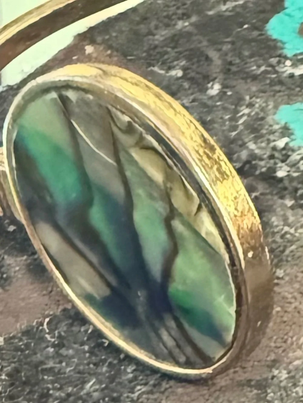 Abalone Shell Cuff Bracelet in Brushed Gold Tone. Delicate. Boho Chic